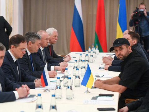 Delegates from the Russian State Duma and the Ukrainian Parliament meet for talks in Belarus on February 28.